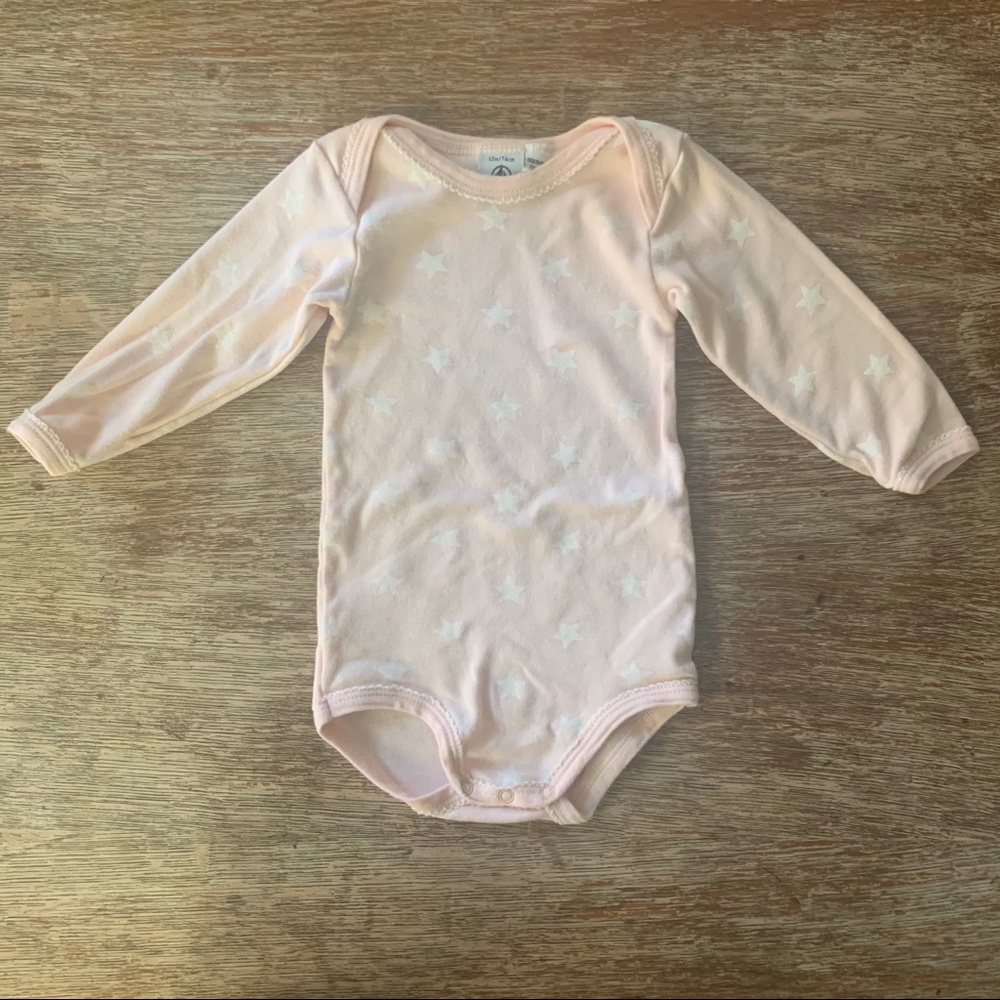 Petit Bateau Pink and White Star Onesie